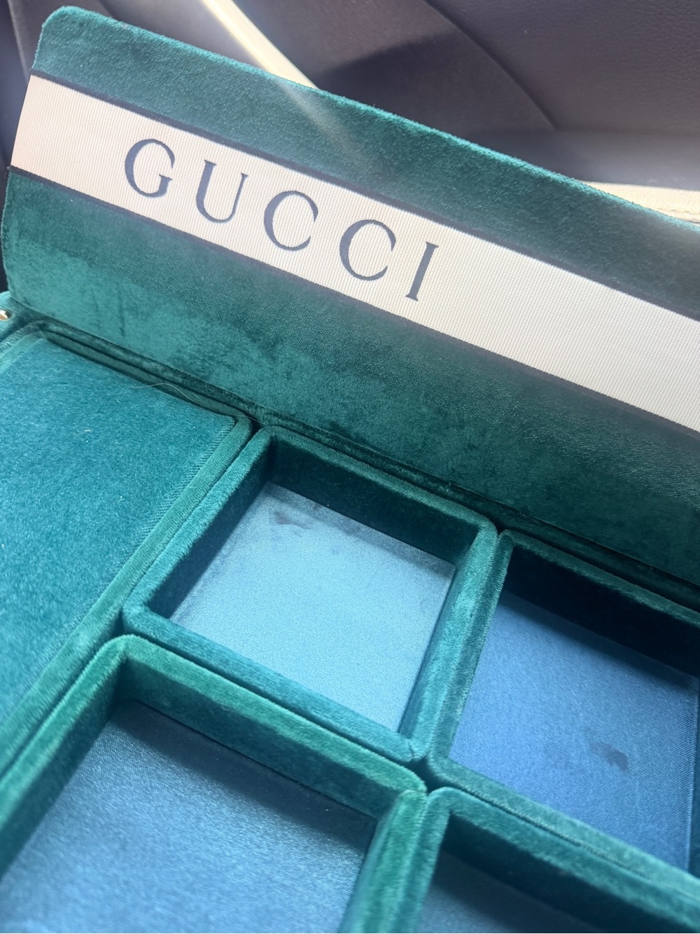 Gucci Teal Velvet Jewelry Tray with Gold Stud Accents - Picture 6 of 6